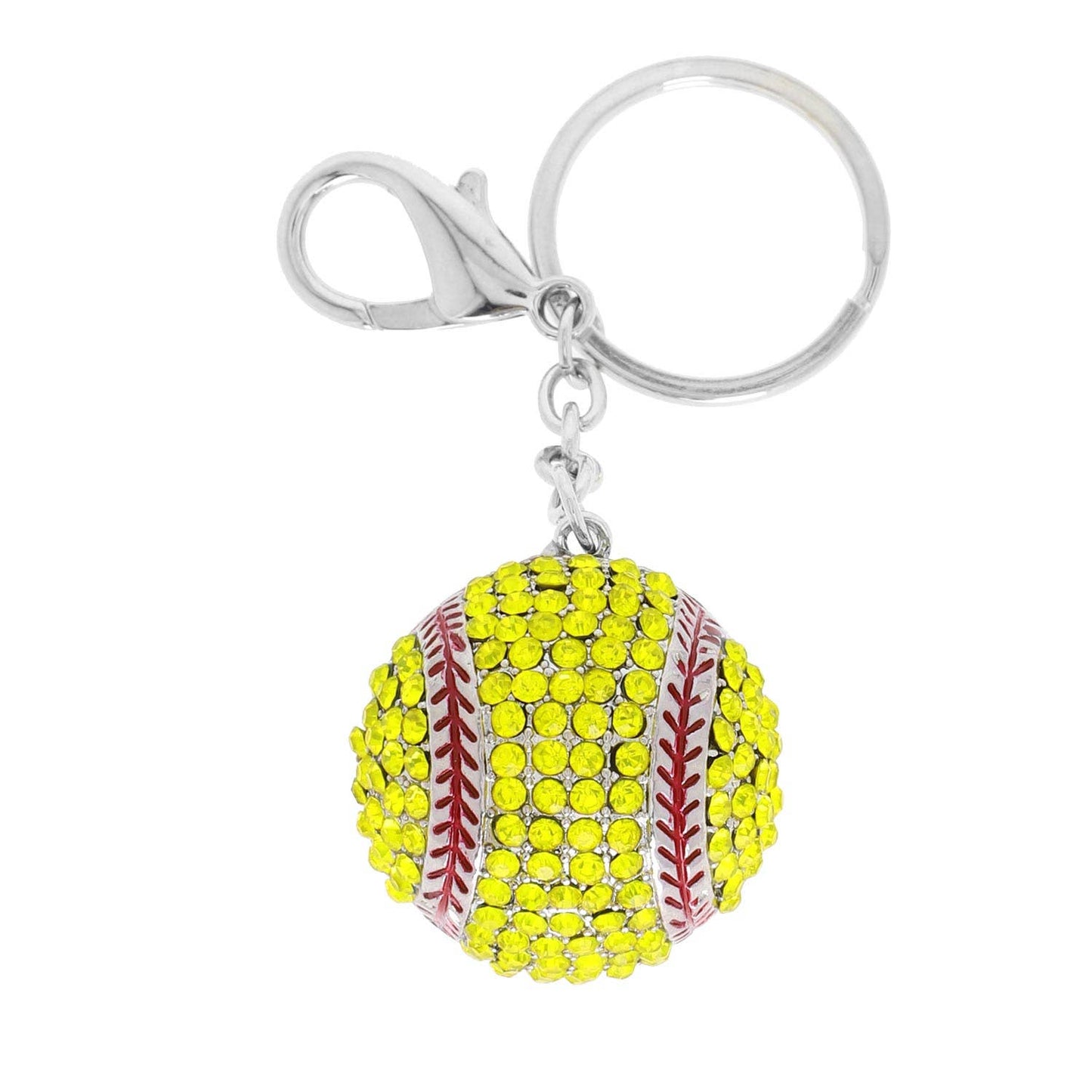 Yellow Rhinestone Crystal Pave Baseball Keychain