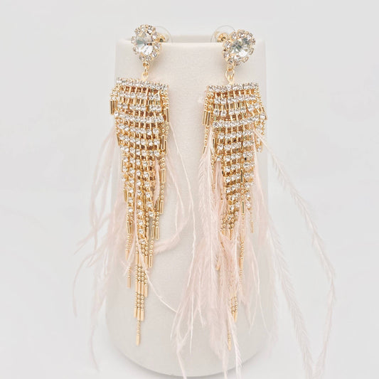 Pink Feather Rhinestone Tassel Earrings: 4# Pink Feather