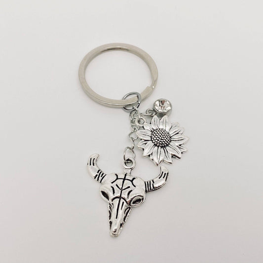 Western Style Cow Head Pendant Key Ring Creative Keychain-WJ: 2