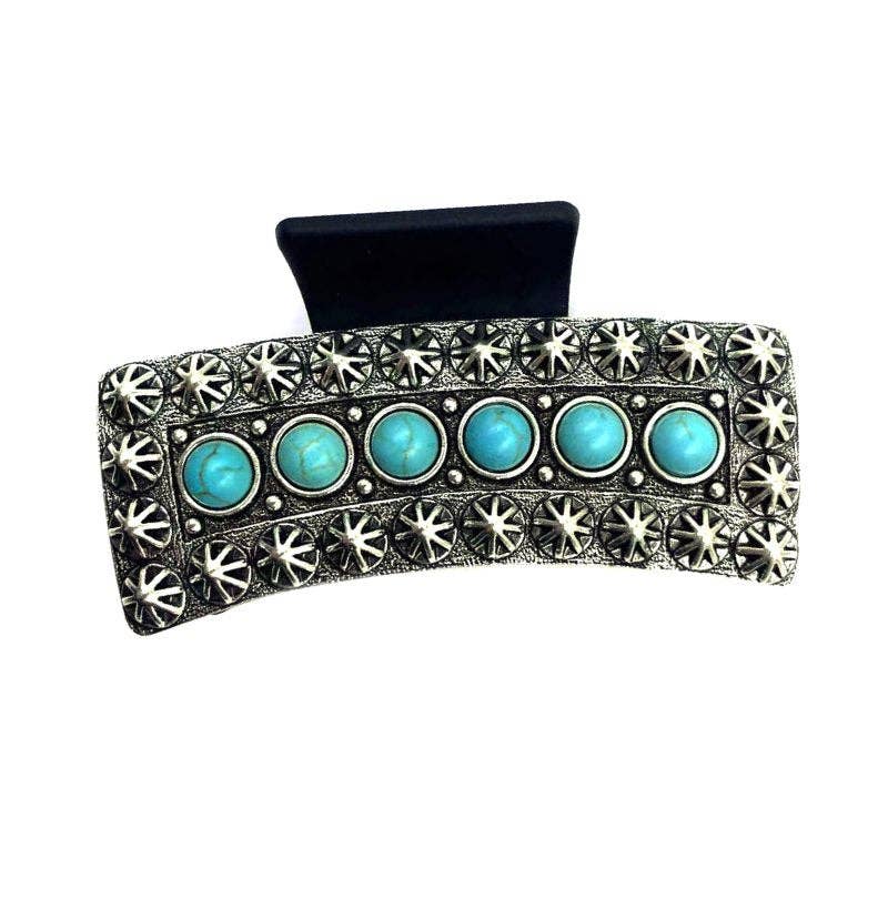 Western Turquoise Stone Metal Plate Hair Claw