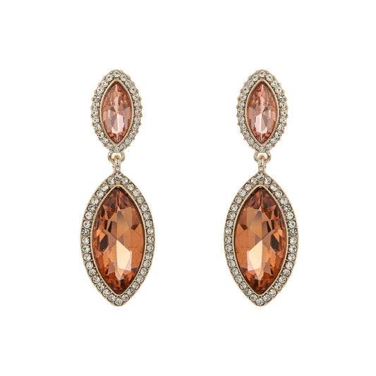 2 Tier Rhinestone Crystal Petal Cut w/ Halo Dangle Earrings: Peach