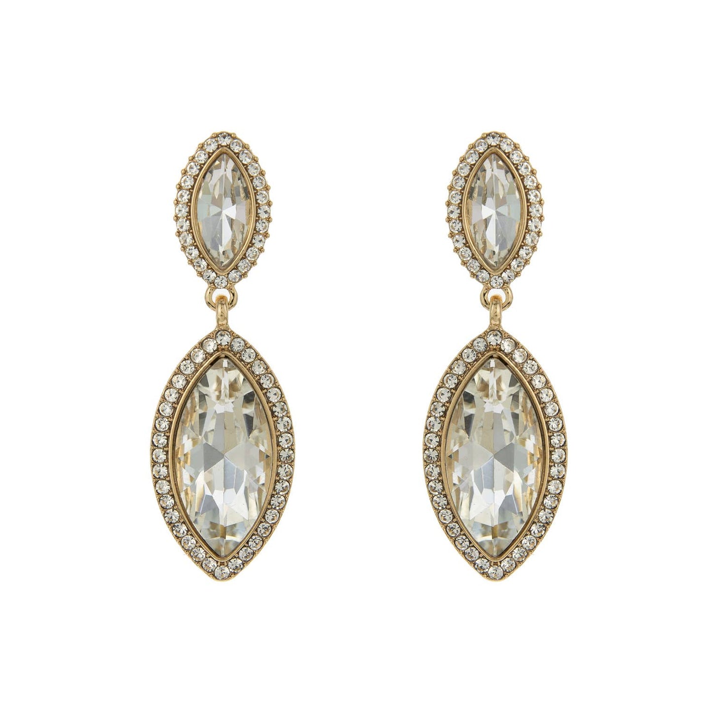 2 Tier Rhinestone Crystal Petal Cut w/ Halo Dangle Earrings: Peach