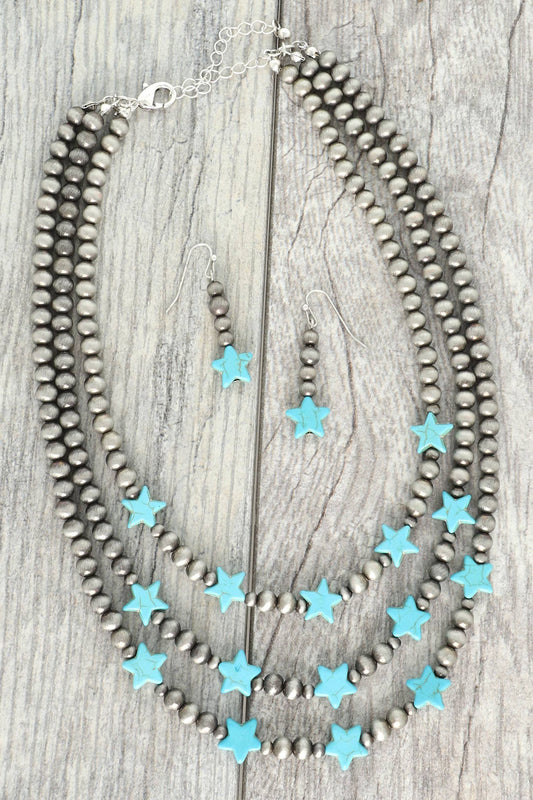 Western Multi Strand Turquoise Star Necklace Set