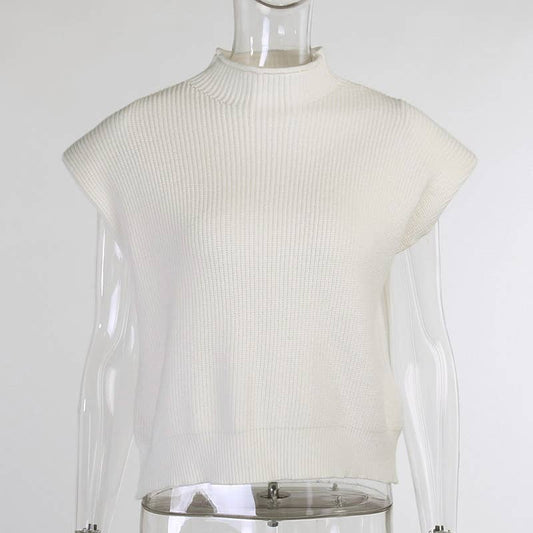 Turtleneck knit vest short sweater vest: White