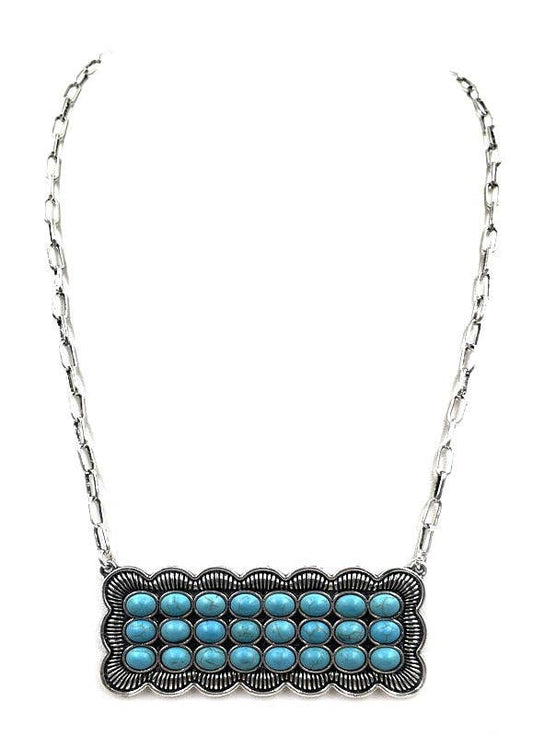Western Turquoise Stone Metal Plate Necklace: TURQUOISE