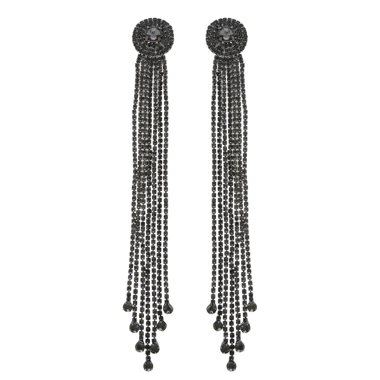 Crystal Rhinestone Tassel Long Drop Earrings: Gold