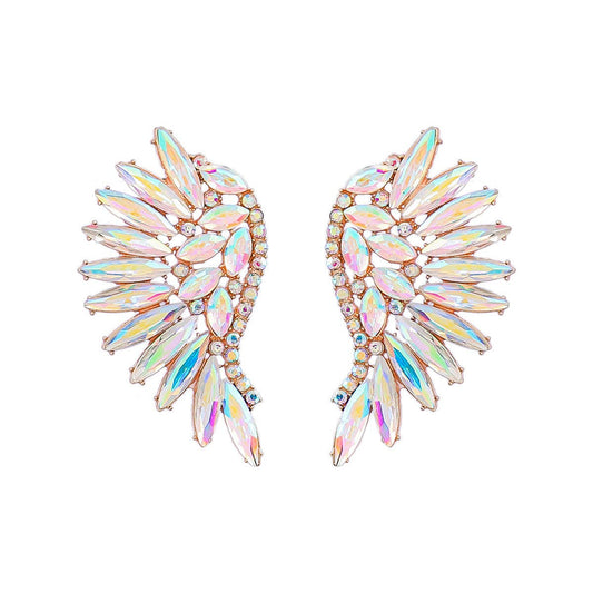 Colored Rhinestone Wing-shaped Earrings Bohemian Style: AB color
