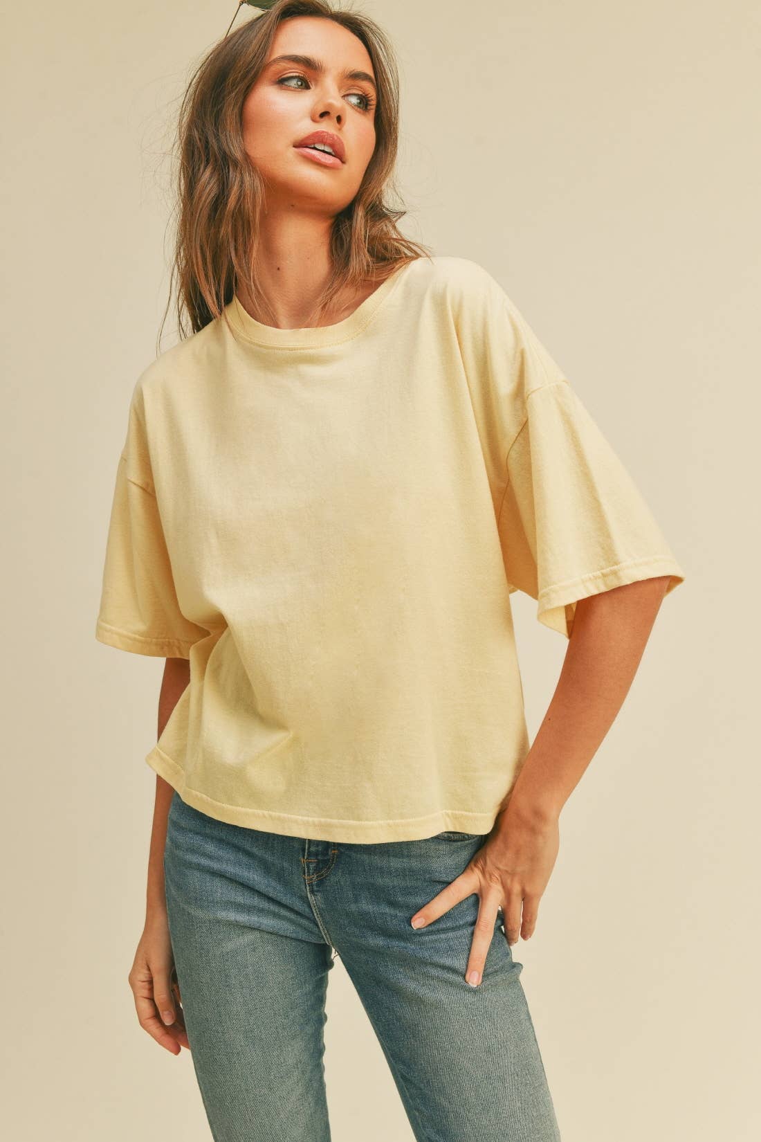Blank Long Cropped Short Sleeve T-Shirt: VANILLA / S