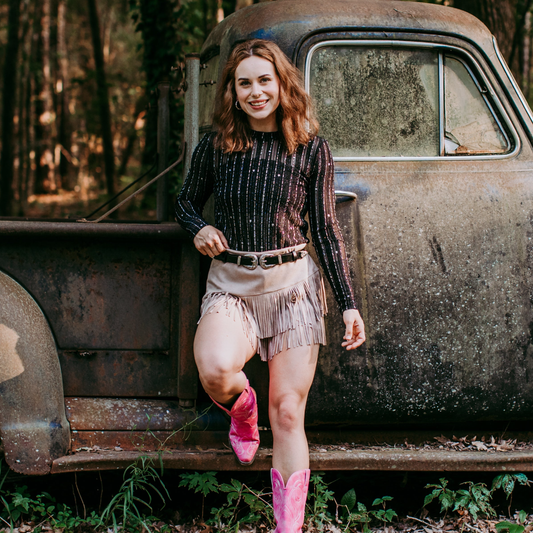 MK424 Night Fever Long Sleeve Foil Embellished Mesh Top - Silver: Black / M