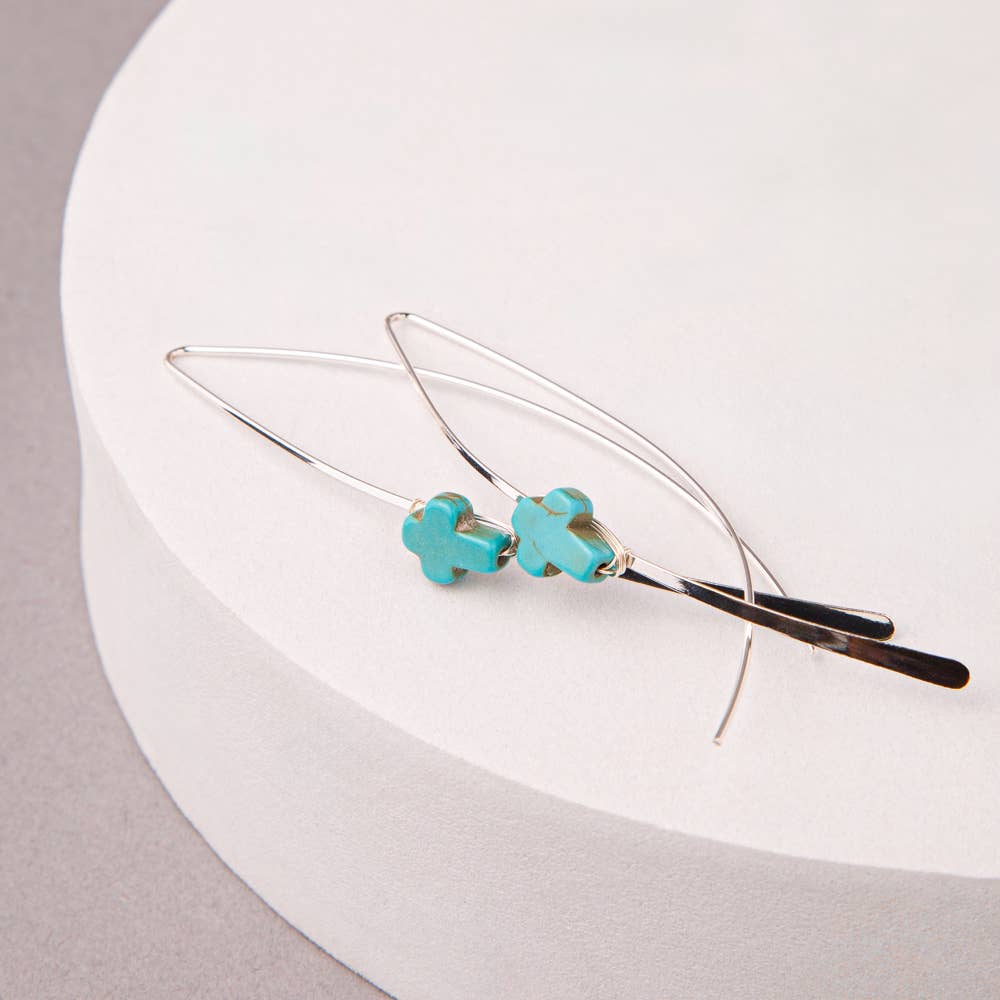 Western Angled Loop Turquoise Cross Earrings