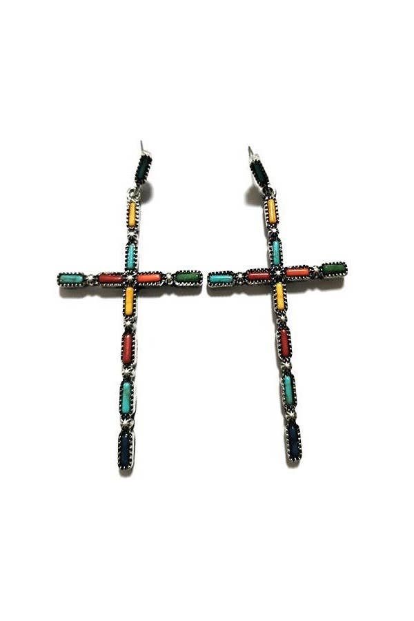 WESTERN CROSS DESIGN POST EARRINGS: FUCHSIA