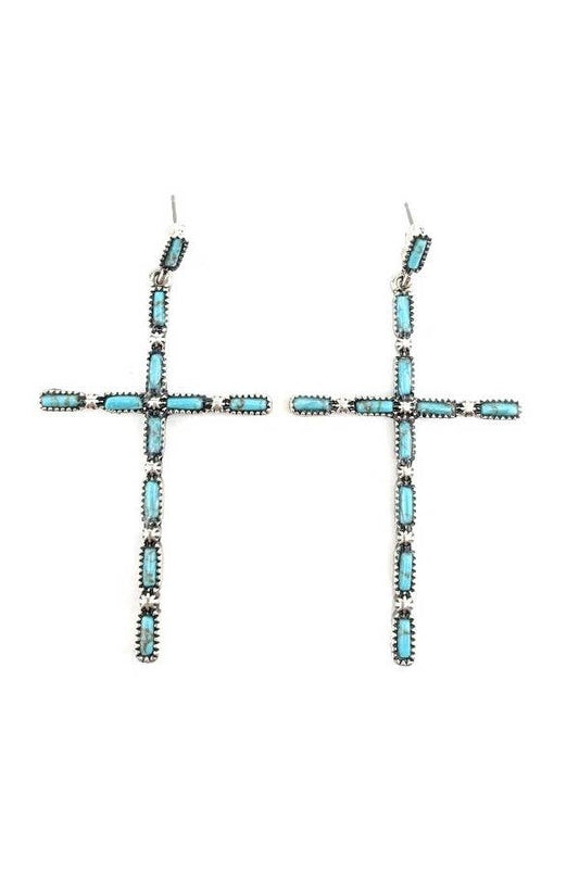 WESTERN CROSS DESIGN POST EARRINGS: TURQUOISE