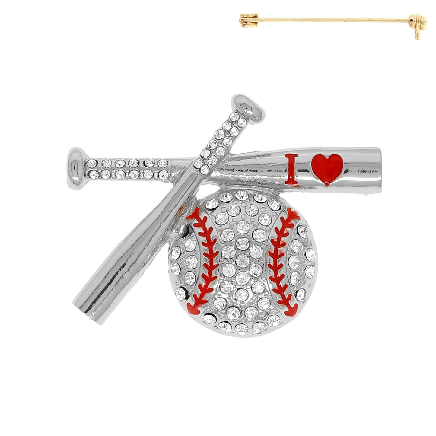 Game Day I Love Baseball and Bat Brooch Pin : Gold