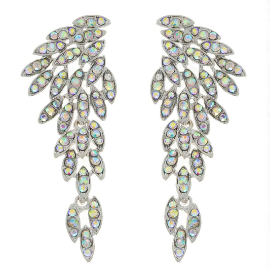 Wing Shaped Long Drop Crystal Cluster Earrings : Iridescent