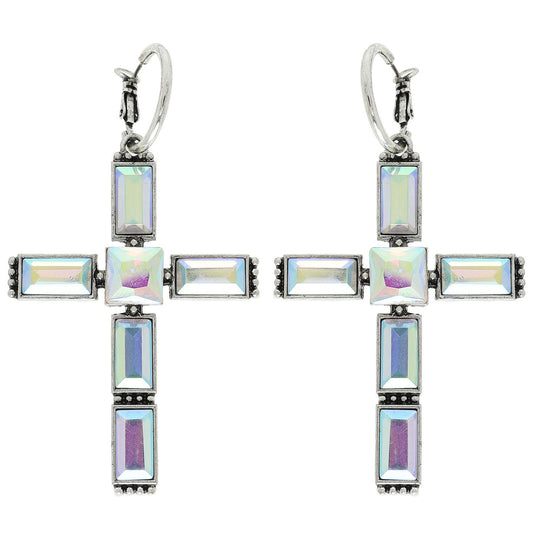 Western Gemstone Cross Hoop Earrings : Iridescent
