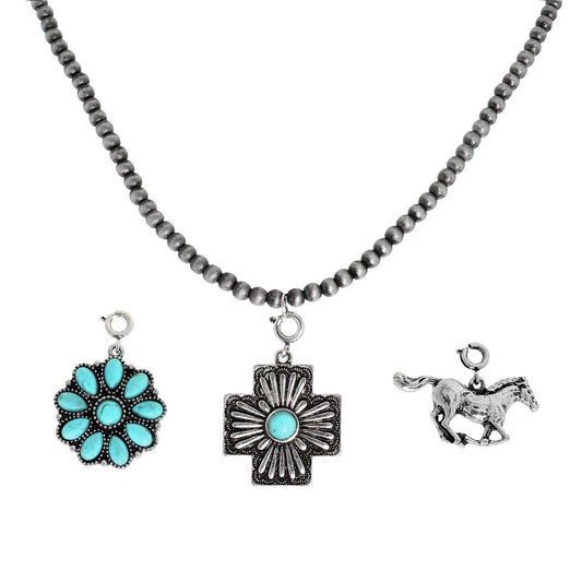 Navajo Pearl Beaded Necklace w/ 3 Western Pendants Set: Silver