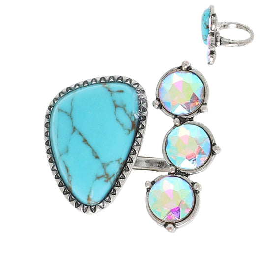 Western Jeweled 4-Stone Turquoise Cuff Ring: Iridescent