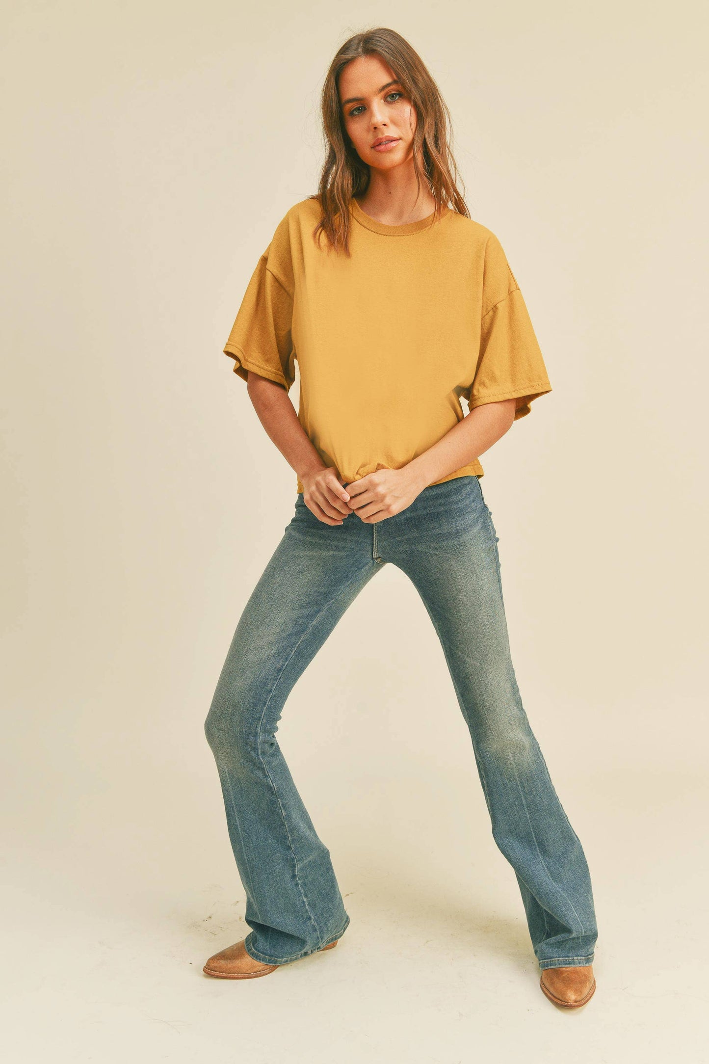 Blank Long Cropped Short Sleeve T-Shirt: VANILLA / S