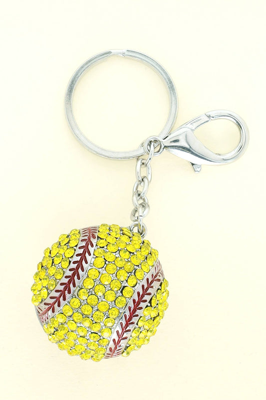 Yellow Rhinestone Crystal Pave Baseball Keychain