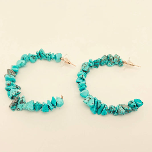 Bohemian Natural Stone Gravel Beaded Earrings: Turquoise