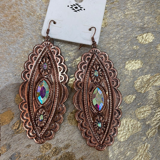 Copper metal and diamond earrings