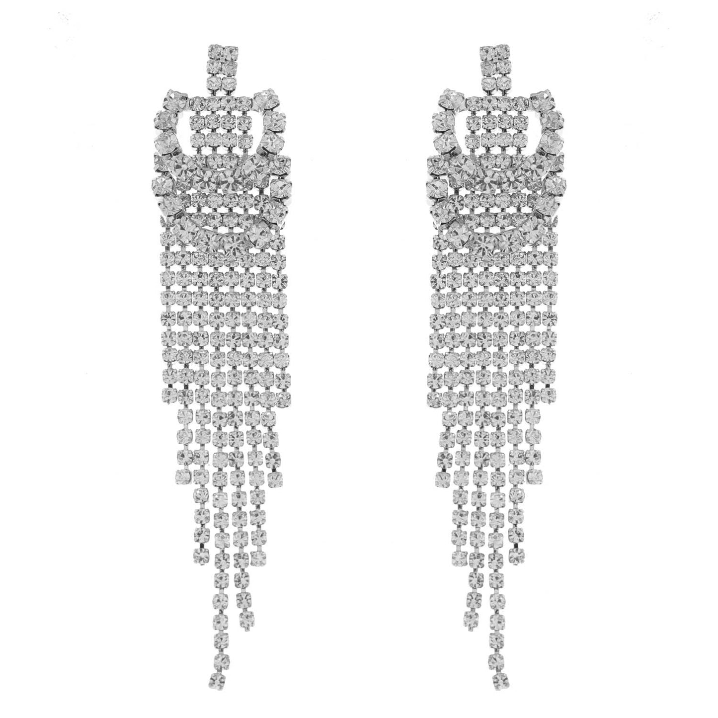 Rhinestone Pave Layered Loop Dangle Tassel Earrings: Gold
