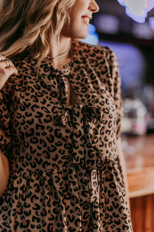 MK658 Leopard Front Bow Tie Dress: Leopard / 1XL