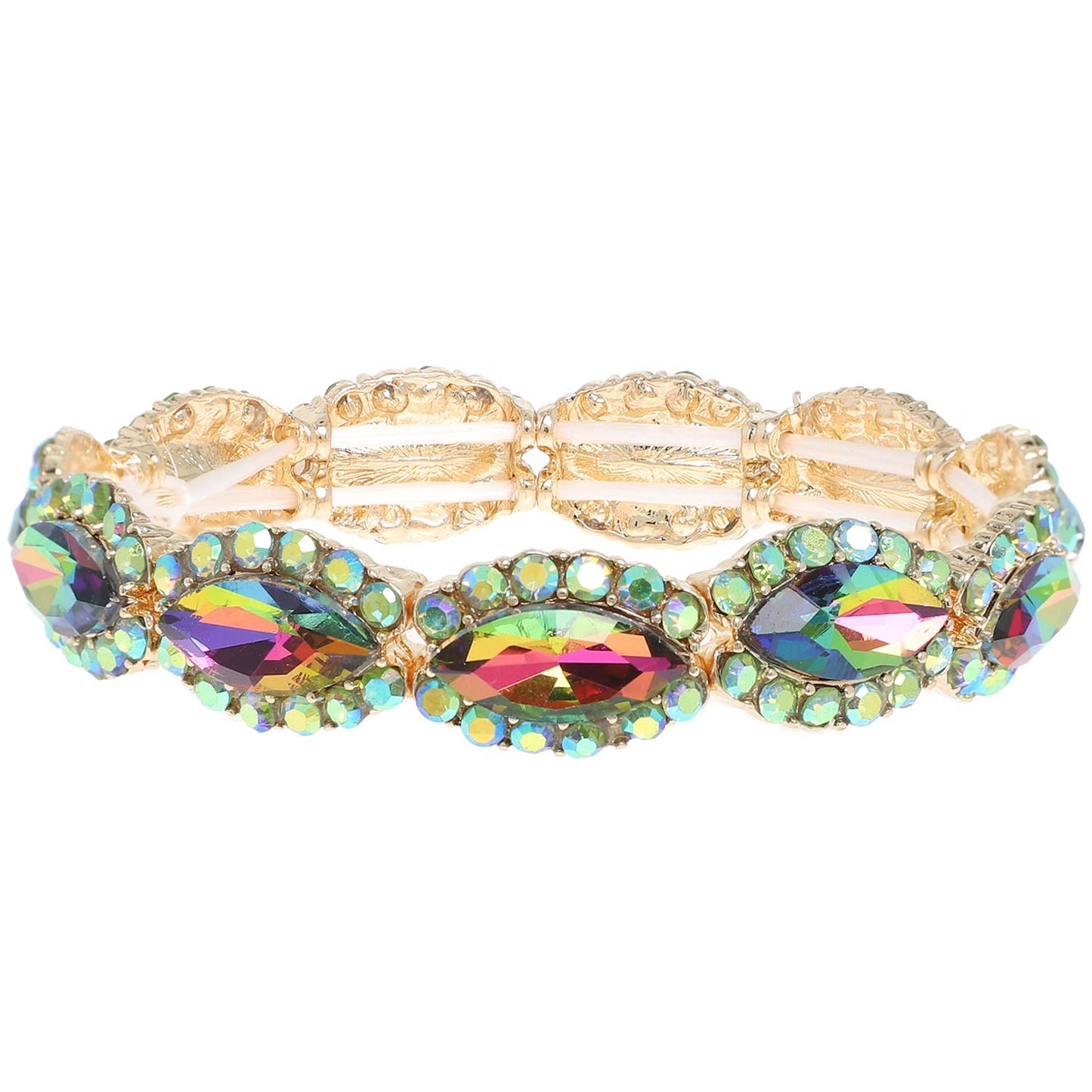 Crystal Gemstone Petal Cut Cluster Bracelet: Rose Gold