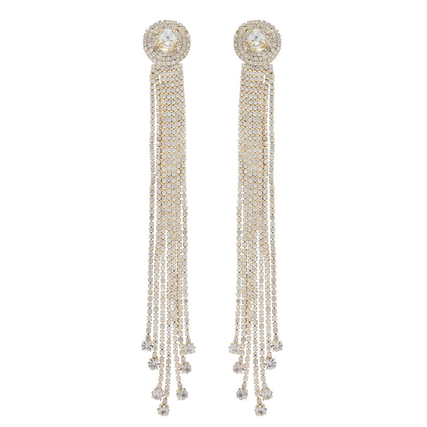 Crystal Rhinestone Tassel Long Drop Earrings: Black