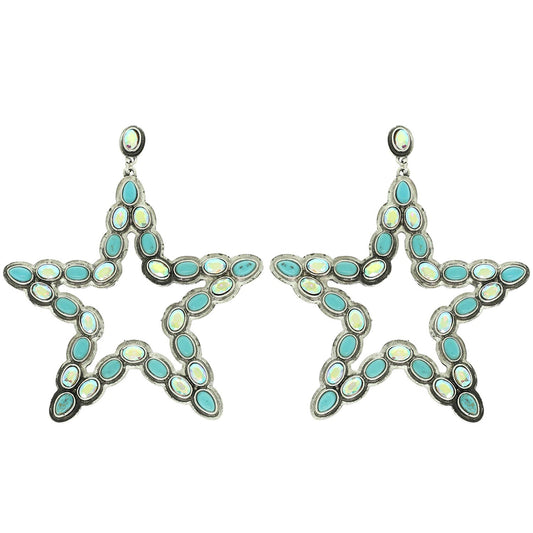 Western Turquoise Star Dangle Earrings : Iridescent