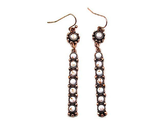 Western Turquoise Bar Dangle Earrings: White