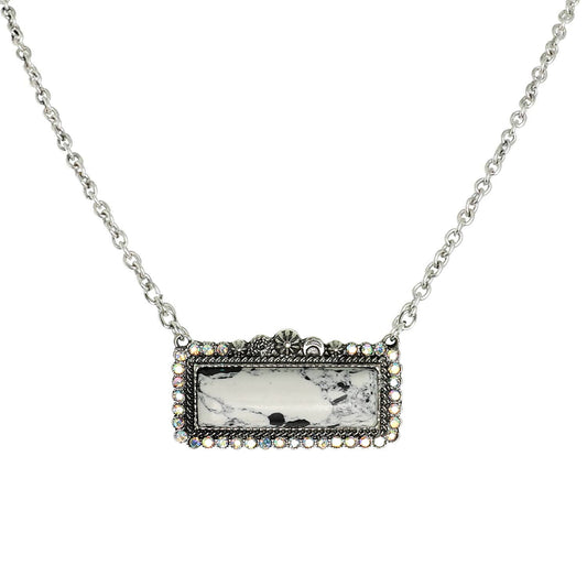 Western Rectangle Turquoise Concho Necklace: White