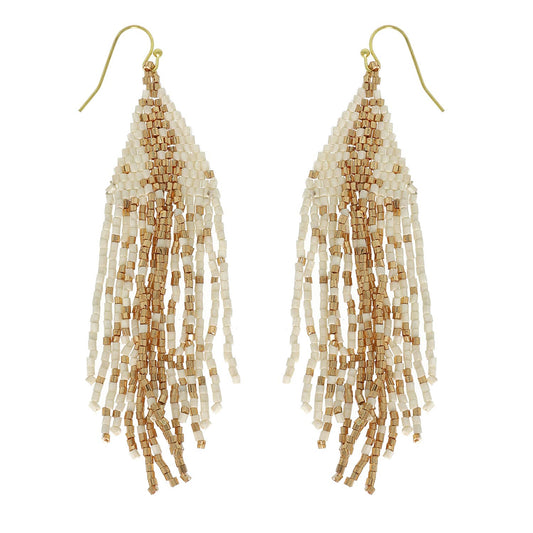 Western Native American Bead Fringe Earrings : White