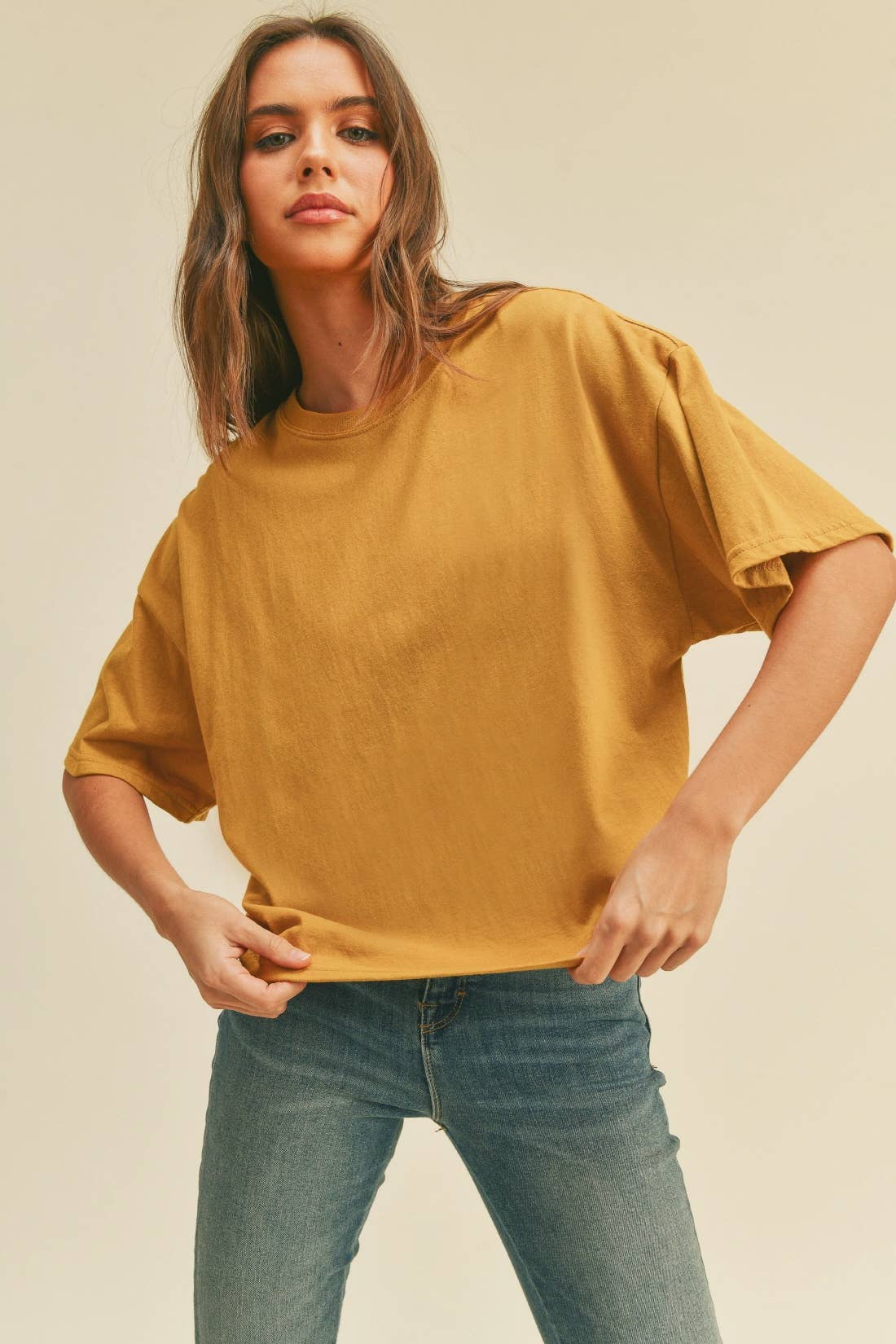 Blank Long Cropped Short Sleeve T-Shirt: VANILLA / S