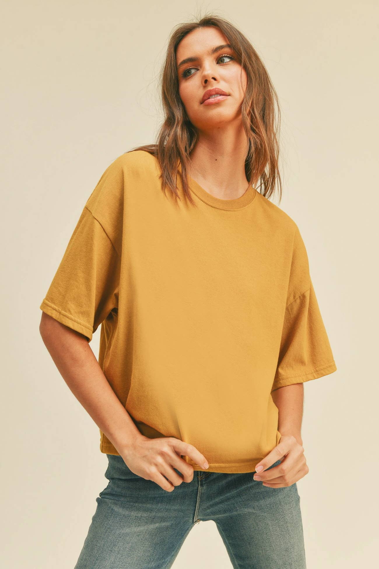 Blank Long Cropped Short Sleeve T-Shirt: VANILLA / S