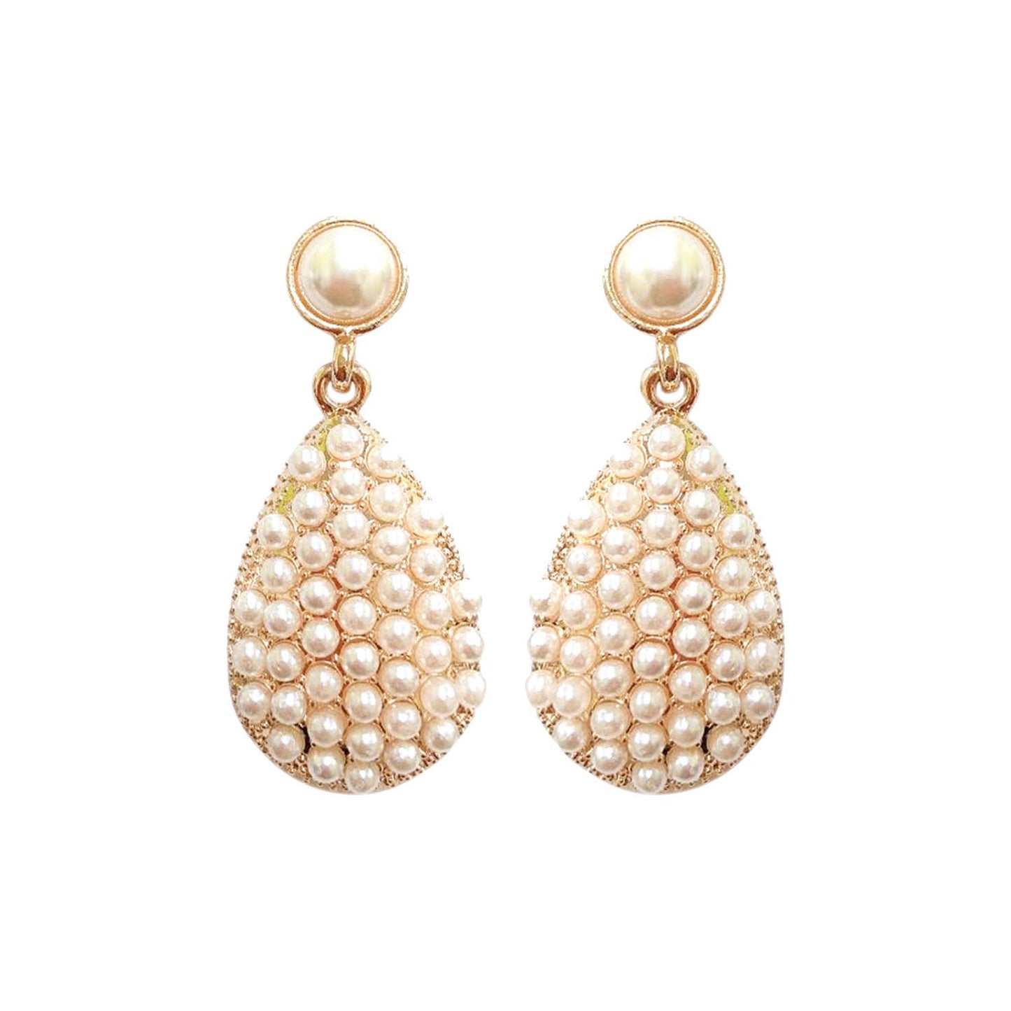 2-Tier Crystal Pave & Pearl Teardrop Drop Earrings: Champagne