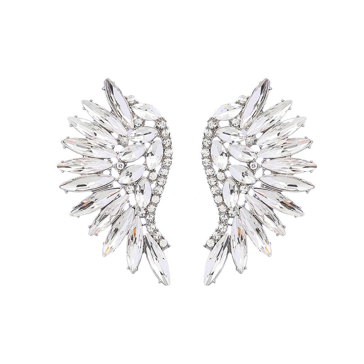 Colored Rhinestone Wing-shaped Earrings Bohemian Style: Black