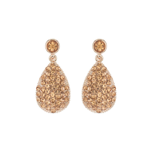 2-Tier Crystal Pave & Pearl Teardrop Drop Earrings: Champagne