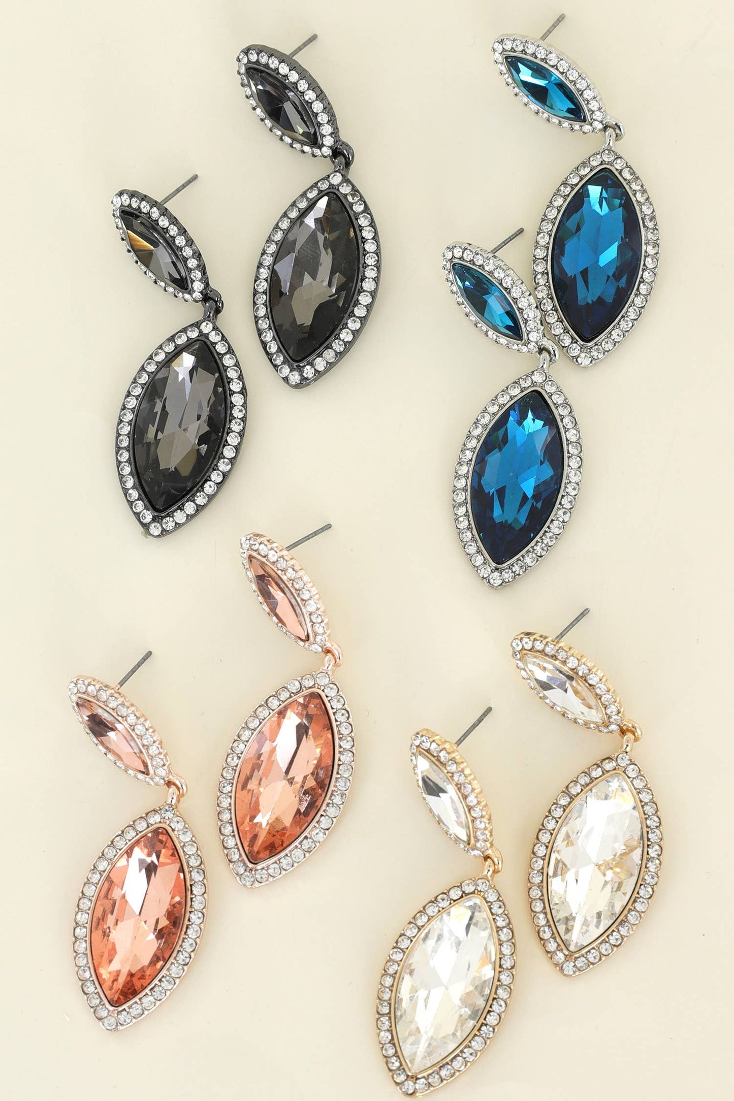 2 Tier Rhinestone Crystal Petal Cut w/ Halo Dangle Earrings: Peach