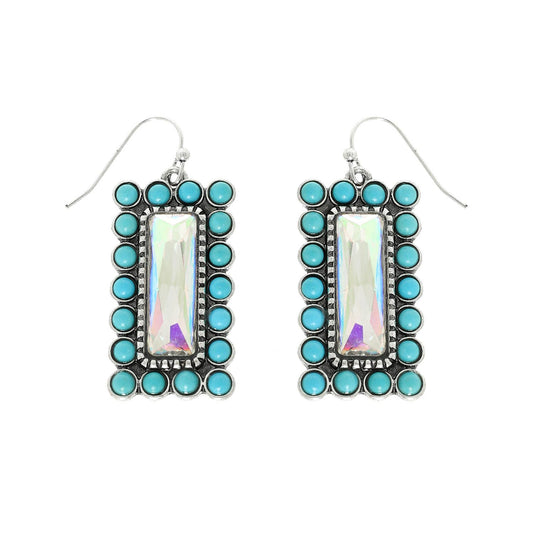 Western Vertical Turquoise Bar Earrings : Iridescent