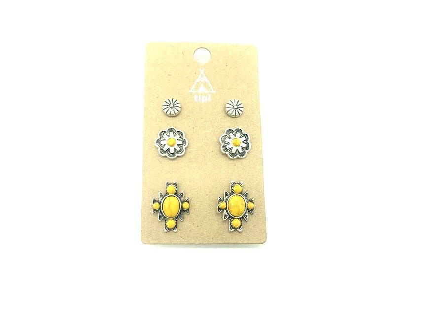 Western 3 Pair Turquoise Earring Set: TURQUOISE