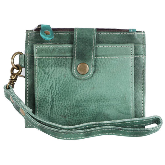 Genuine Leather Wallet Wristlet (Teal)