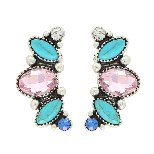 Western Turquoise Gemstone Climber Earrings: Multi-Colored