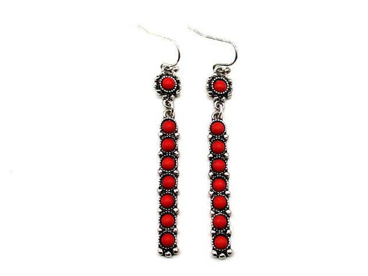 Western Turquoise Bar Dangle Earrings: Red