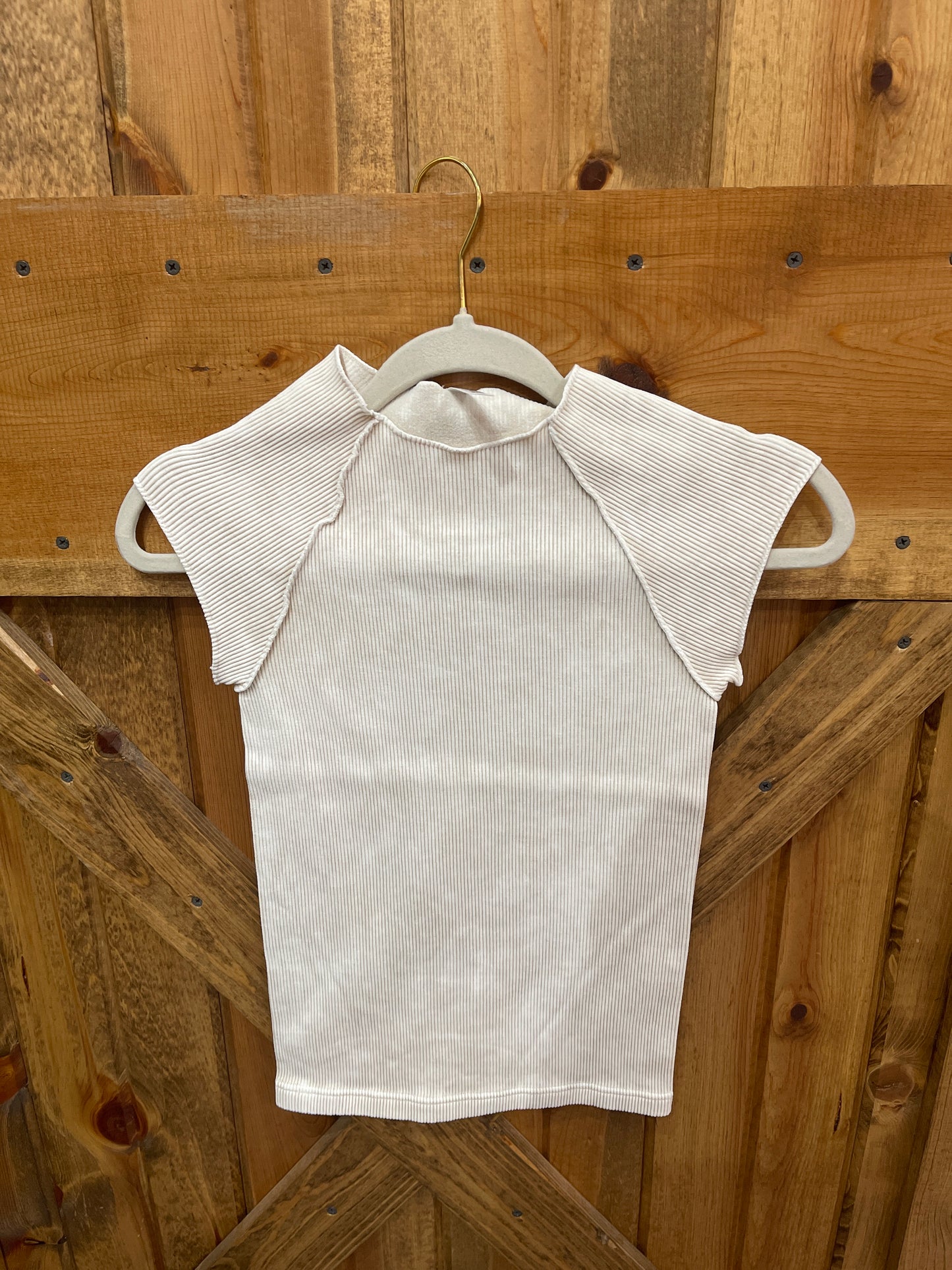 Sand Beige Stone Washed Ribbed Seamless Top