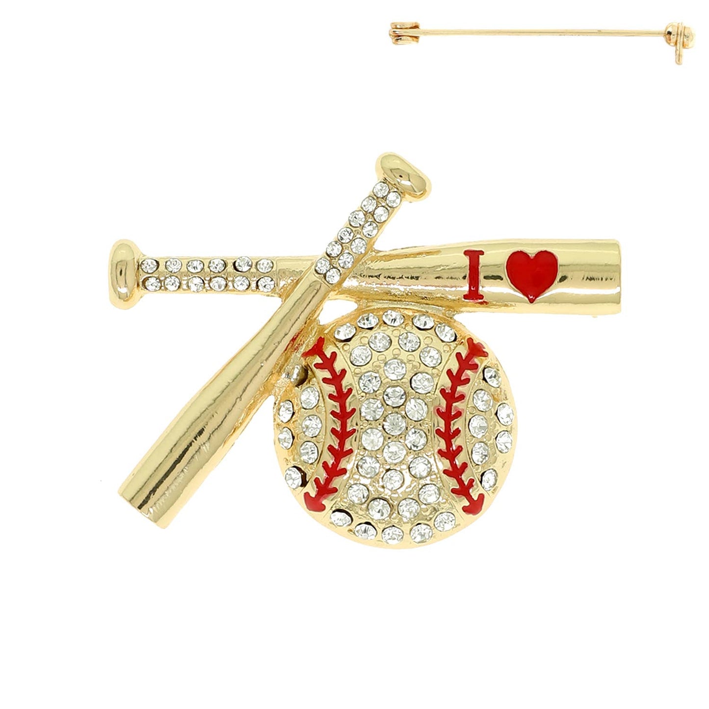 Game Day I Love Baseball and Bat Brooch Pin : Silver