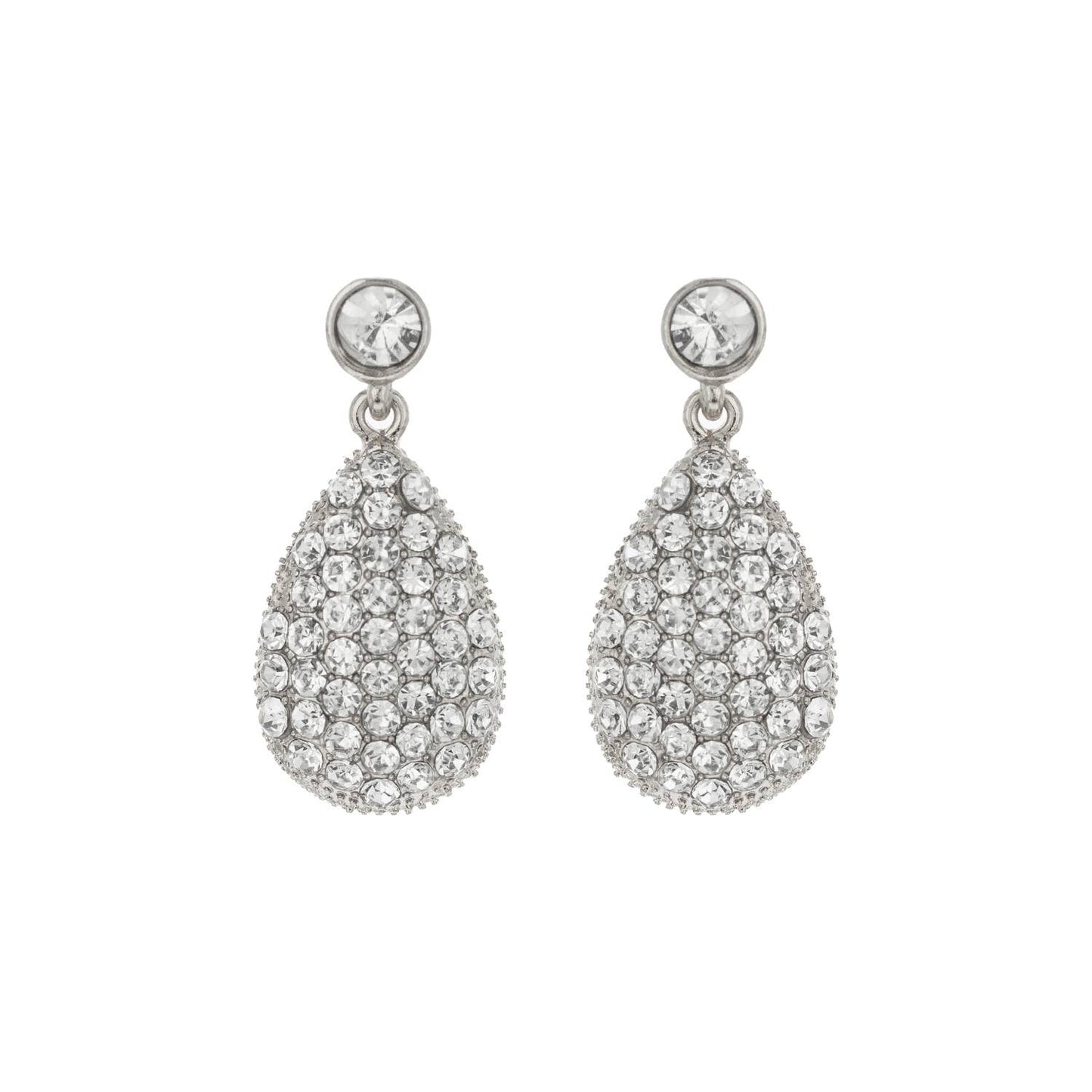 2-Tier Crystal Pave & Pearl Teardrop Drop Earrings: Gold Crystal