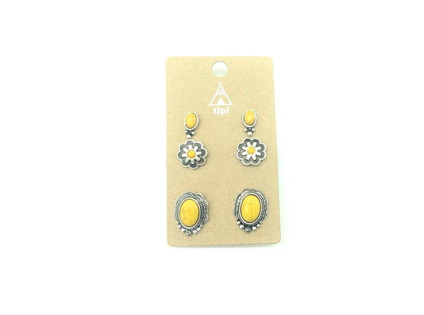 Western 3 Pair Turquoise Earring Set: TURQUOISE