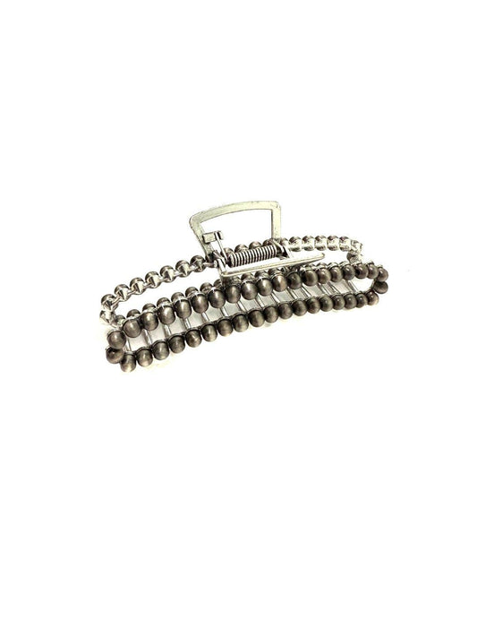 Western Navajo Pearl Hair Claw: Silver