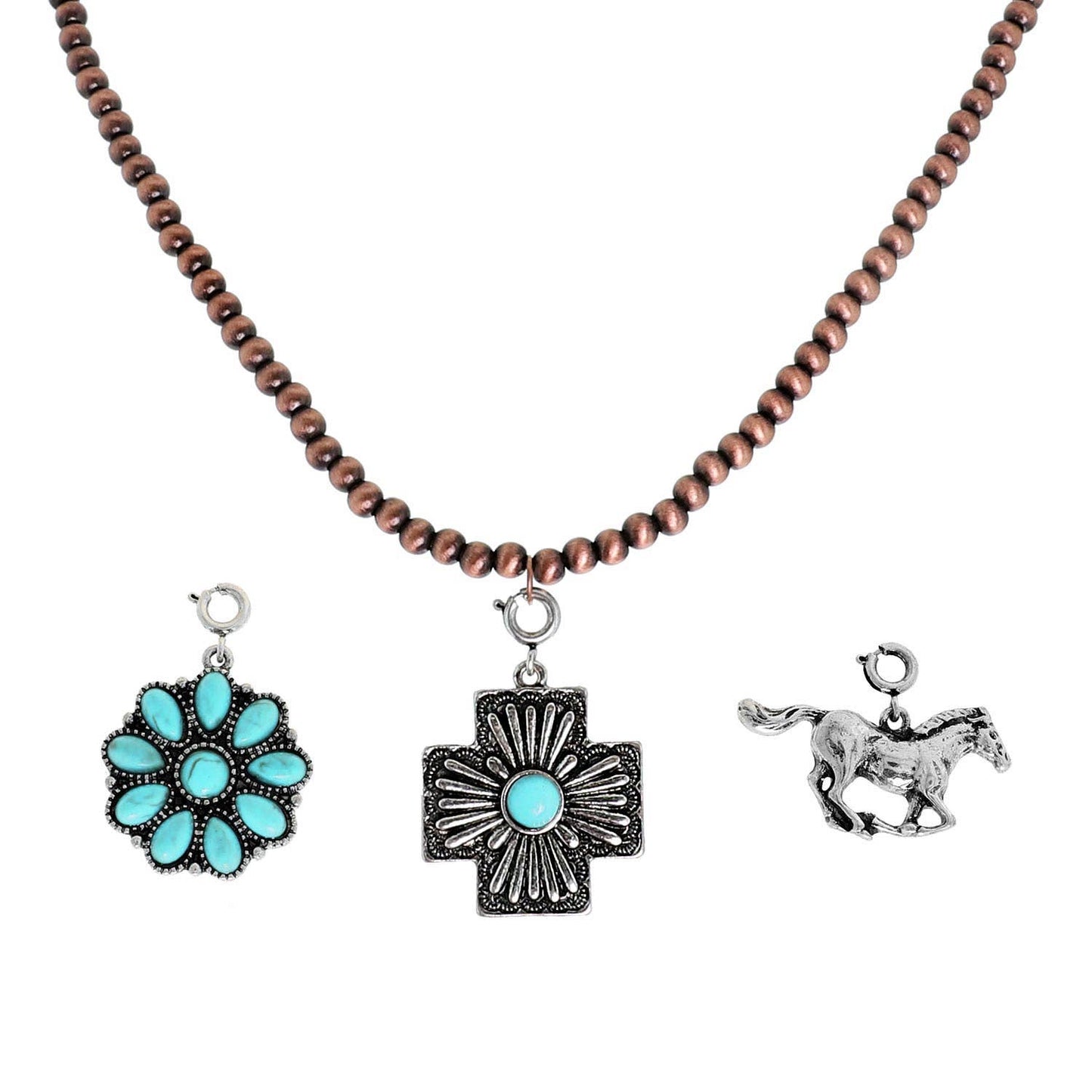 Navajo Pearl Beaded Necklace w/ 3 Western Pendants Set: Silver